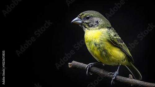Green-backed Becard Bird Perched on a Branch on a Black Background, Photo Realistic, Standard Background, Wallpaper, Cover and Screen for Smartphone, PC, Laptop, 9:16 and 16:9 Format photo