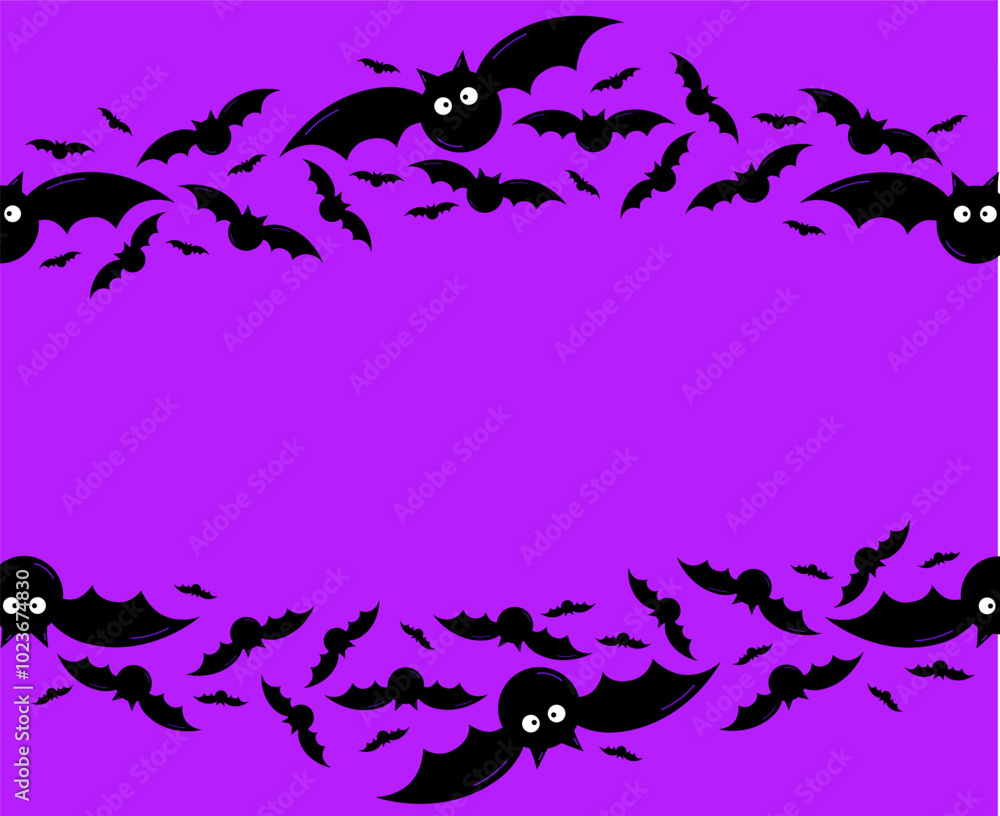 Obraz premium bat vector seamless border on purple background. Halloween cartoon illustration 