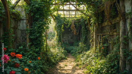 Abandoned Overgrown Structure: Nature Reclaiming Urban Space