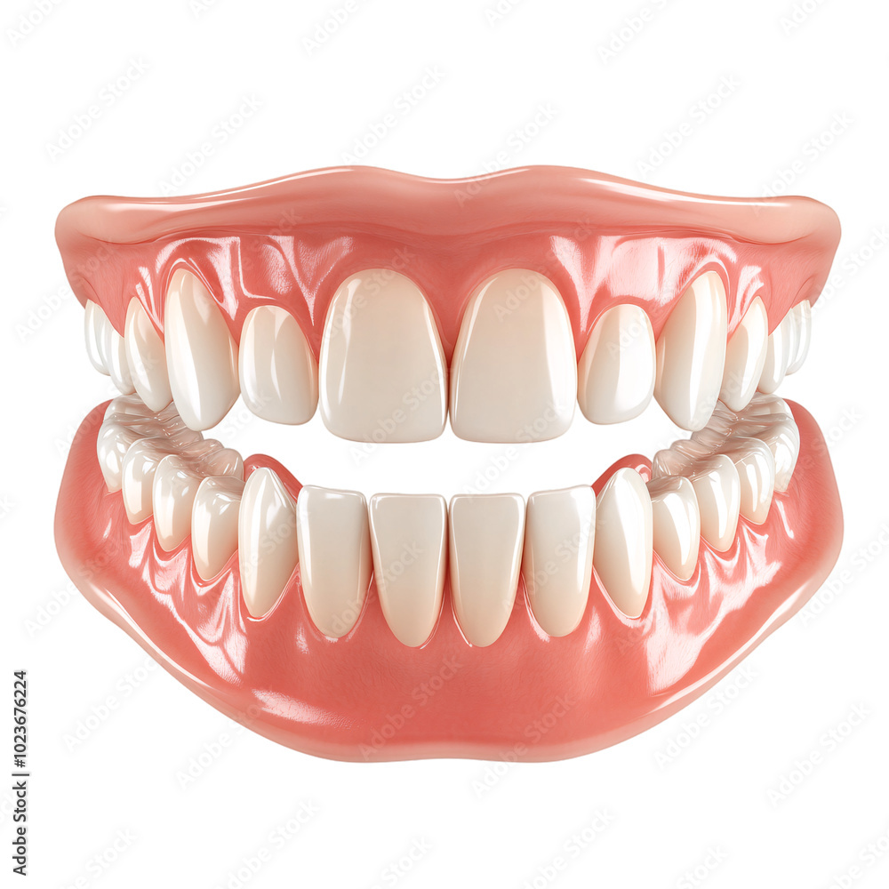 A set of imperfect artificial dentures on an isolated background A set of imperfect artificial dentures on an isolated background