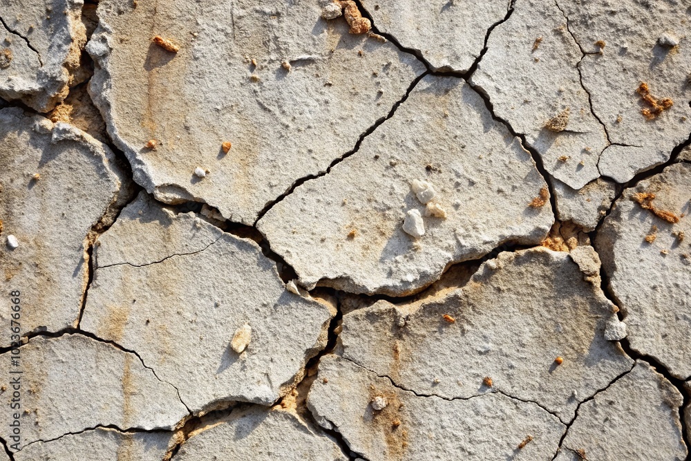 Obraz premium Close-up of rough, weathered concrete revealing intricate patterns of cracks, pores, and aggregates, showcasing the raw, industrial beauty of this common building material.