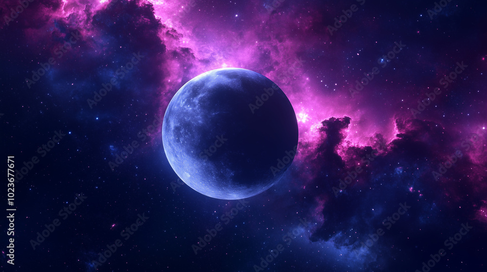 Planet in Space with Future Dusk Color and Nebula Background Planet in Space with Future Dusk Color and Nebula Background