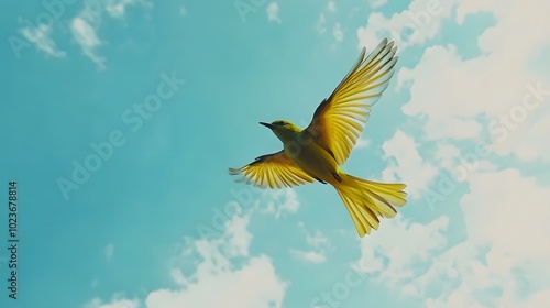 Green-backed Becard Bird Flying in Nature Under Blue Sky, Photo Realistic, Pattern Background, Wallpaper, Cover and Screen for Smartphone, PC, Laptop, 9:16 and 16:9 Format photo