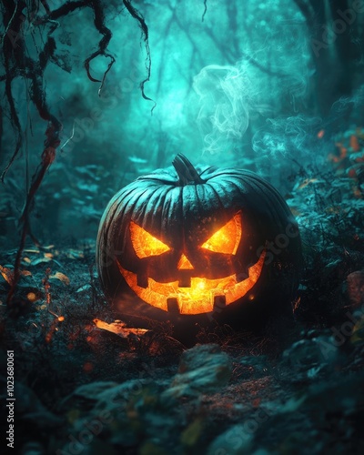 Spooky Pumpkin in Mysterious Forest