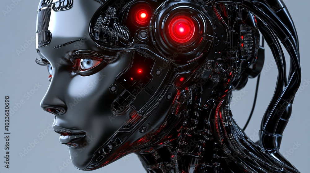 Technological Marvel: Intricate android head showcases futuristic ai with striking details wires and metallic finish hinting at compelling cybernetic possibilities Technological Marvel: Intricate android head showcases futuristic ai with striking details wires and metallic finish hinting at compelling cybernetic possibilities