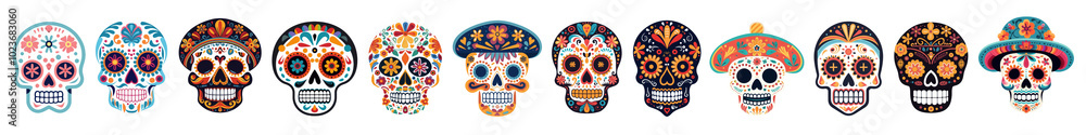 sugar skull illustration png cut out element set sugar skull illustration png cut out element set