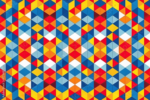 Abstract geometric pattern with red, yellow, blue shapes panoramic