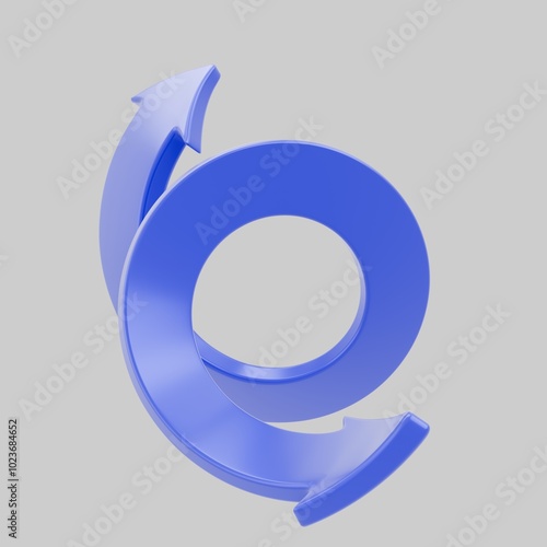 Fototapeta Naklejka Na Ścianę i Meble -  Abstract 3D statuette in the shape of a blue spiral arrow pointing upwards on a white background. Concept of an award symbolizing growth, progress, and success. Ideal for business presentations and
