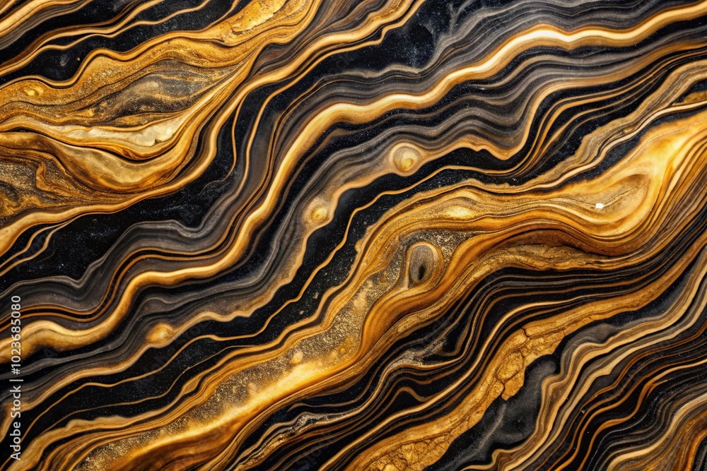 Fototapeta premium Abstract golden and black wave pattern luxury marble background