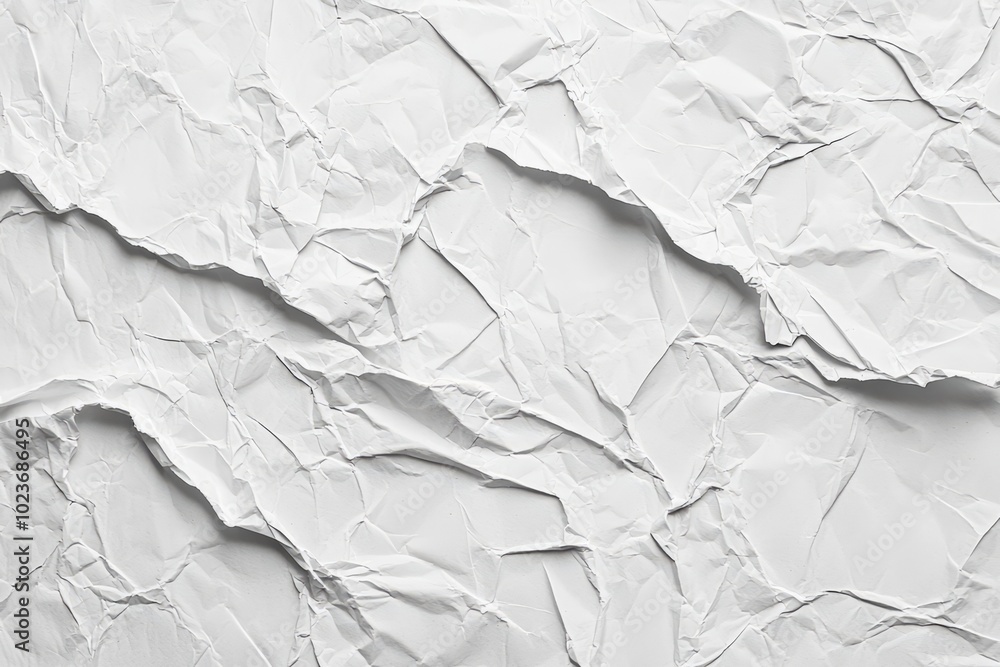 Crumpled white paper texture with dynamic creases and wrinkles forming abstract background Crumpled white paper texture with dynamic creases and wrinkles forming abstract background