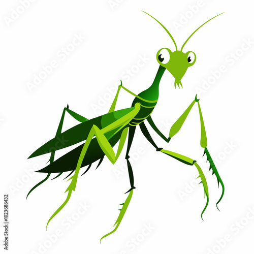 A praying mantis in attack position silhouette vector illustration on white background