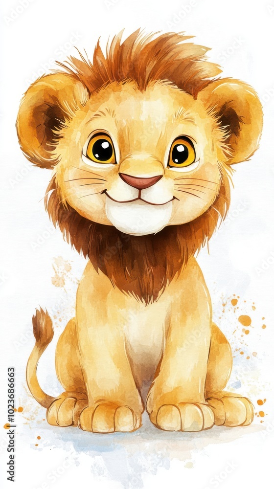 A cute lion cub cartoon, wildlife illustration, watercolor style, bright and playful, isolated on white background A cute lion cub cartoon, wildlife illustration, watercolor style, bright and playful, isolated on white background