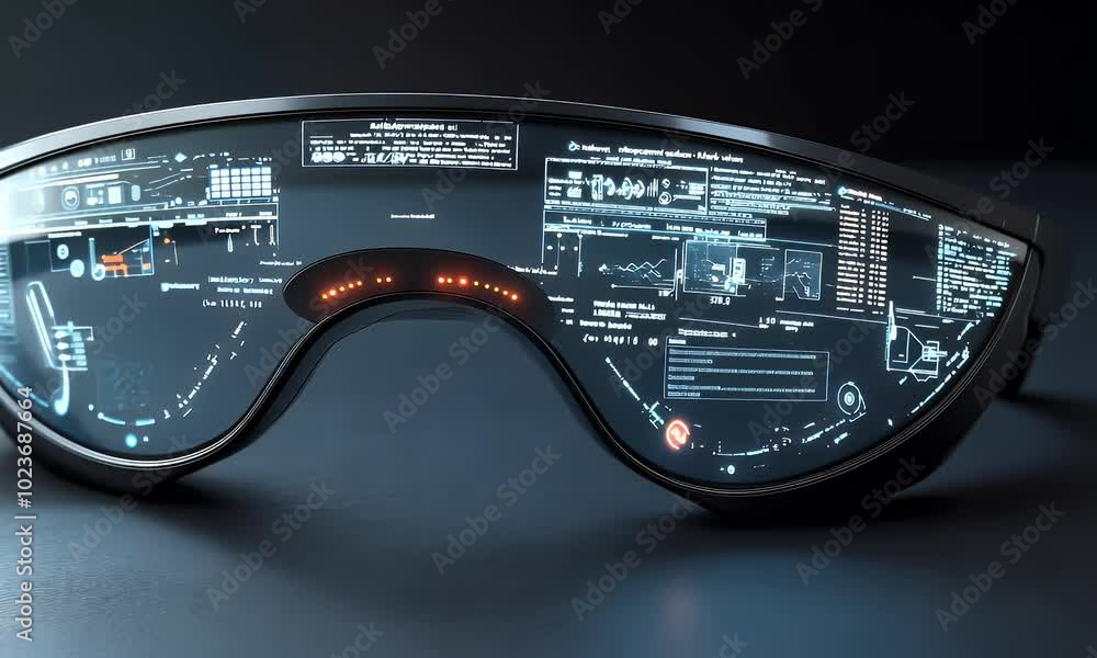 Futuristic augmented reality glasses displaying digital information and ...
