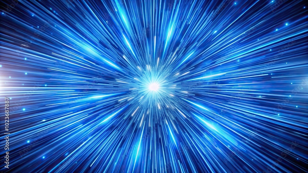Abstract blue background resembling hyperspace with warp speed and light trail effect Abstract blue background resembling hyperspace with warp speed and light trail effect