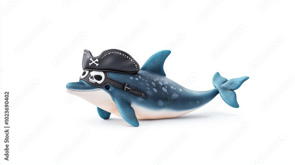Fototapeta premium A whimsical pirate dolphin figurine with a hat, perfect for play or decoration in children's rooms or themed collections.
