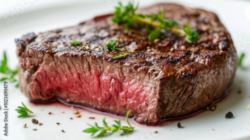 Juicy Grilled Steak with Fresh Herbs Garnish