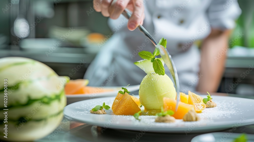 Sweet Serenity Chef's Artistry with Honeydew Melon Sorbet Sweet Serenity Chef's Artistry with Honeydew Melon Sorbet
