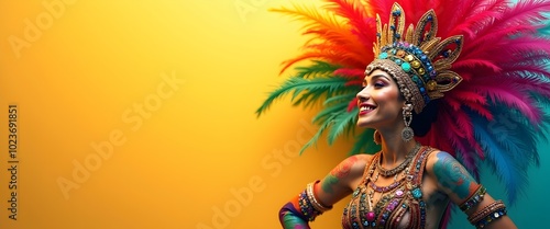 Carnival Flyer Template with Brazilian Woman in Feathered Costume