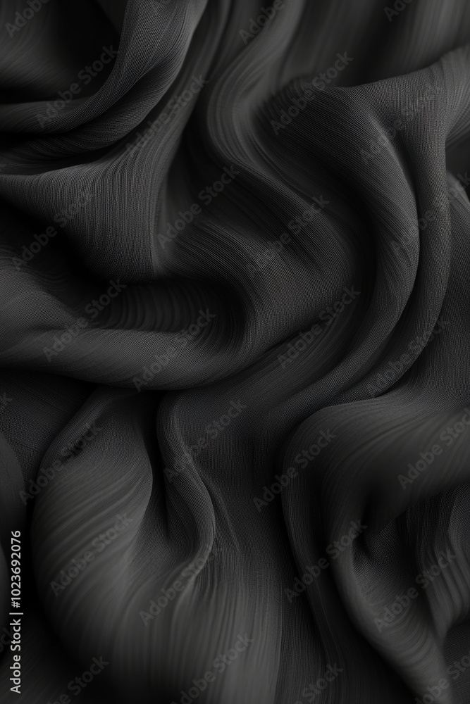 Fototapeta premium Black Fabric Texture Background, Wavy Smooth Elegant Textile, Abstract Silk Material with Waves