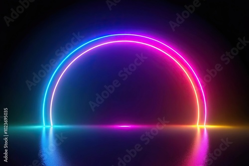 Abstract dark background with neon half circles