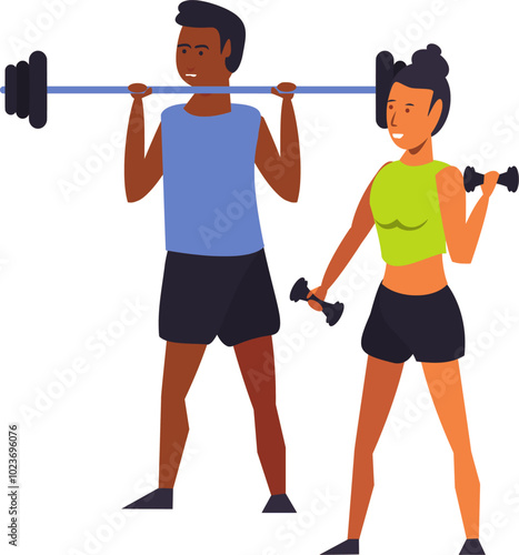 man and woman athletes lifting weights sports vector illustration