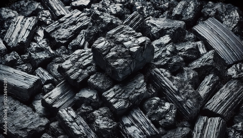 A high-definition and highly detailed close-up image of black coal stones A high-definition and highly detailed close-up image of black coal stones