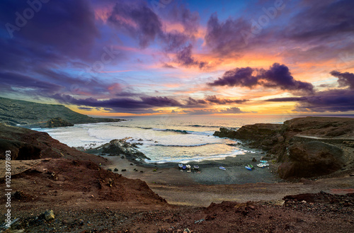 Summer sunset over sea shore