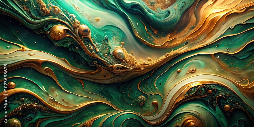 Abstract fluid painting background in emerald and bronze color Abstract fluid painting background in emerald and bronze color