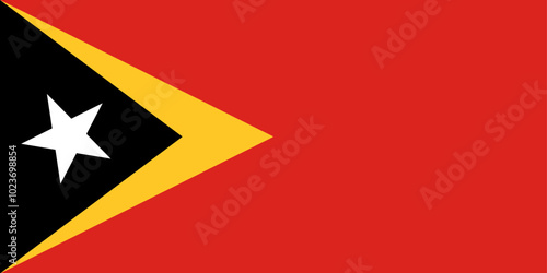 National Flag Democratic Republic of Timor-Leste, East Timor, red field with the black isosceles triangle  white five-pointed star in the center superimposed on the larger yellow triangle