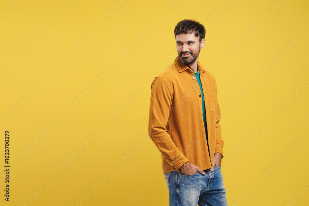 Portrait of handsome Hispanic man, fashion model wearing stylish casual clothes, hands in pocket Portrait of handsome Hispanic man, fashion model wearing stylish casual clothes, hands in pocket
