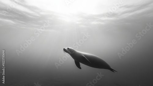 A gentle seal descends into the depths gliding toward the seabed with elegance photo