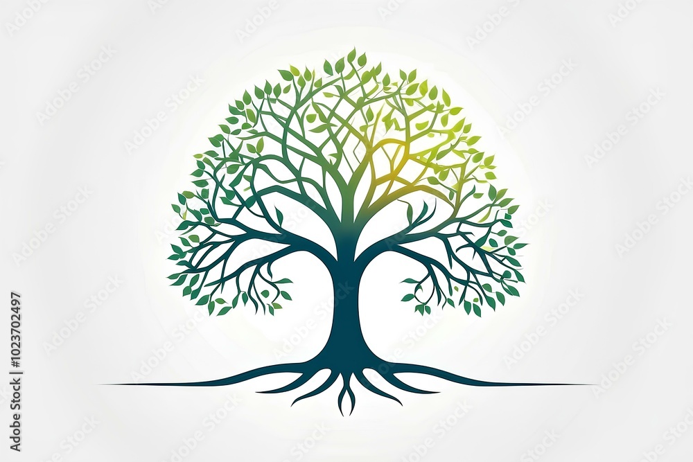 Obraz premium green tree illustration with colorful leaves symbolizing growth and nature