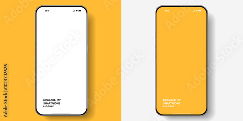 Realistic smartphone mockup. Mobile phone vector with isolated on white background. Device front view. 3D mobile phone with shadow. Realistic, high quality smart phone mockup for ui ux presentation.