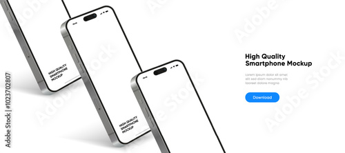 Realistic smartphone mockup. Mobile phone vector with isolated on white background. Device front view. 3D mobile phone with shadow. Realistic, high quality smart phone mockup for ui ux presentation.