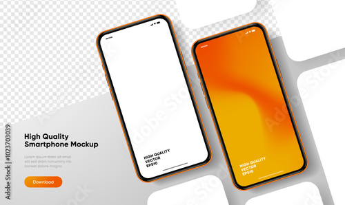 Realistic smartphone mockup. Mobile phone vector with isolated on white background. Device front view. 3D mobile phone with shadow. Realistic, high quality smart phone mockup for ui ux presentation.