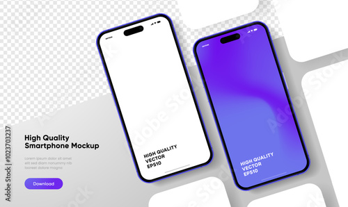 Realistic smartphone mockup. Mobile phone vector with isolated on white background. Device front view. 3D mobile phone with shadow. Realistic, high quality smart phone mockup for ui ux presentation.