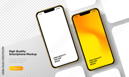 Realistic smartphone mockup. Mobile phone vector with isolated on white background. Device front view. 3D mobile phone with shadow. Realistic, high quality smart phone mockup for ui ux presentation.