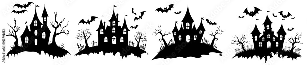 collection of haunted house illustrations for halloween in black vector collection of haunted house illustrations for halloween in black vector