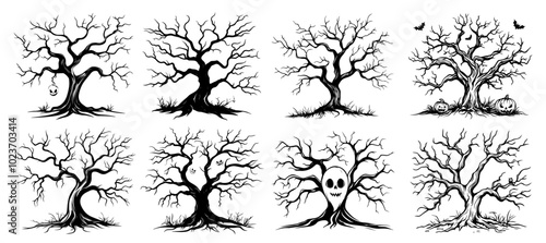 creepy trees for halloween in black vector design