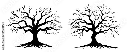 dark and spooky halloween  trees in black vector set