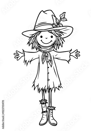 cartoon style scarecrow coloring page for kids black vector