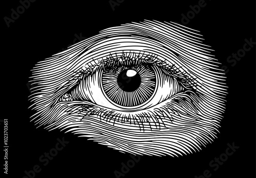 realistic human eye illustration, minimalist line art style