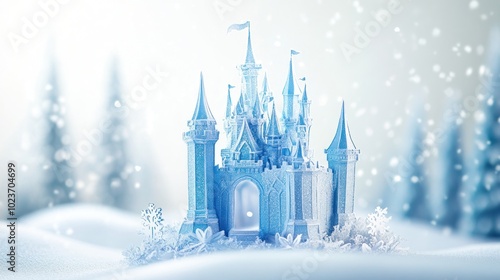 A Blue Icy Castle in a Wintery Scene