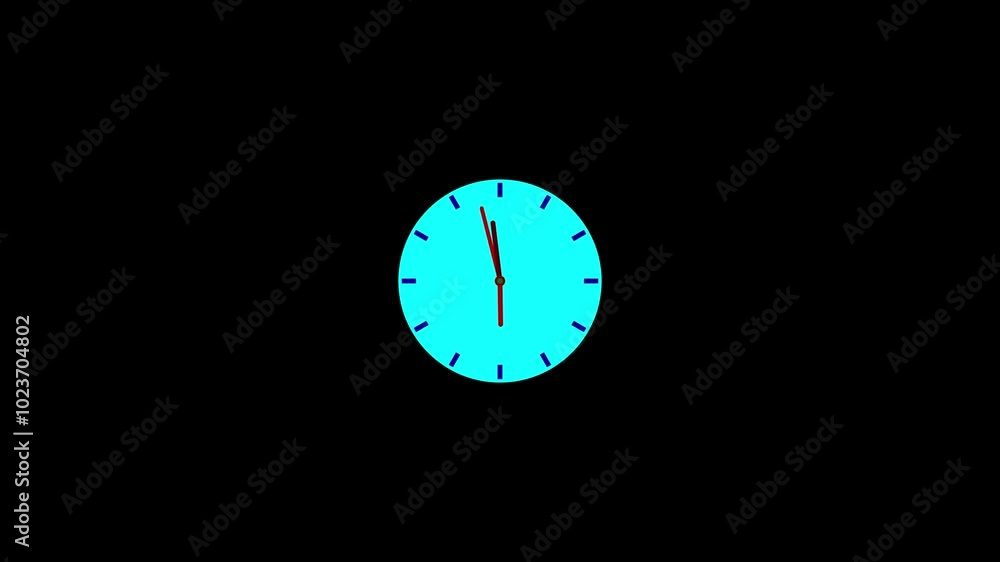 Analog clock icon moving around 12 hours animation on black background. Analog clock icon moving around 12 hours animation on black background.
