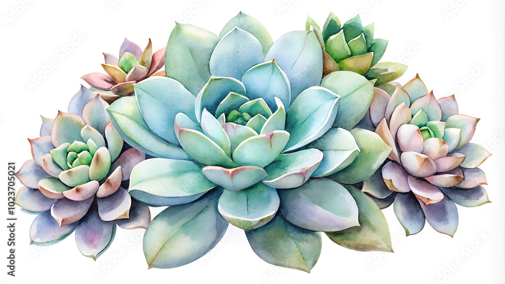 Vibrant succulent arrangement in pastel watercolor style Vibrant succulent arrangement in pastel watercolor style