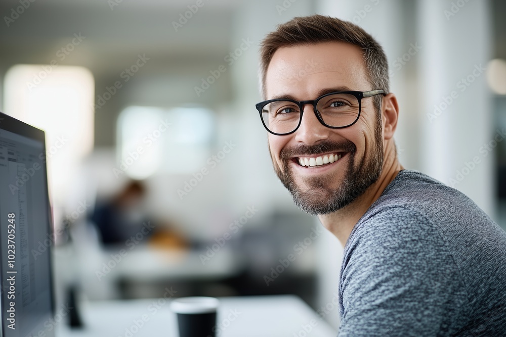 A man wearing glasses is smiling A man wearing glasses is smiling