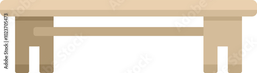 Simple wooden bench with four legs and plank for seating, isolated on white background