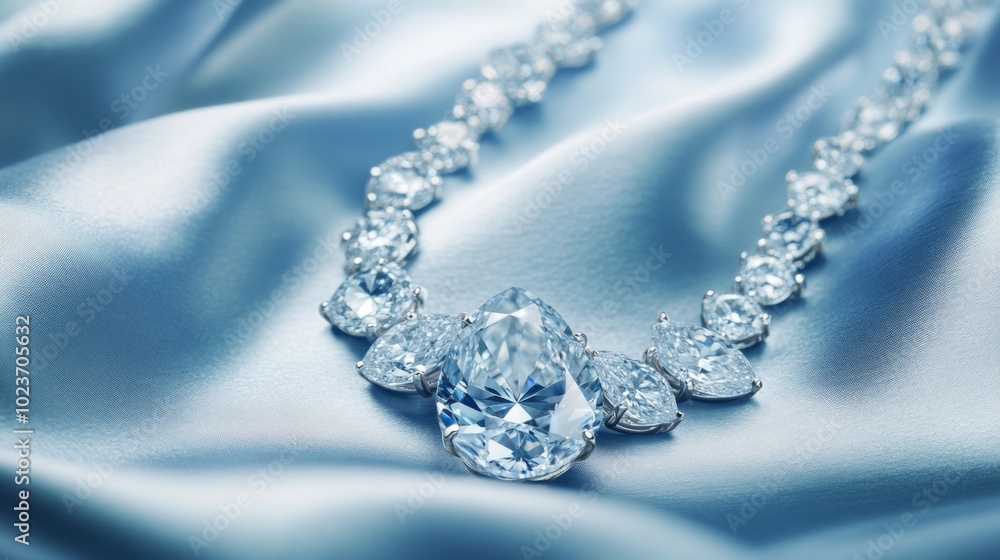 Elegant Diamond Necklace on Soft Satin Fabric Elegant Diamond Necklace on Soft Satin Fabric