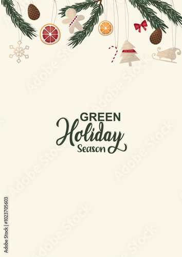 Green Holiday Season Eco-Friendly Christmas Decorations. promoting sustainable celebrations and eco-conscious decorating. Eco-friendly christmas vector. Green holidays illustration. Sustainability
