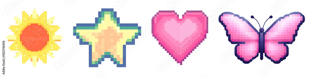 Pixel art icon png cut out element set Pixel art icon png cut out element set